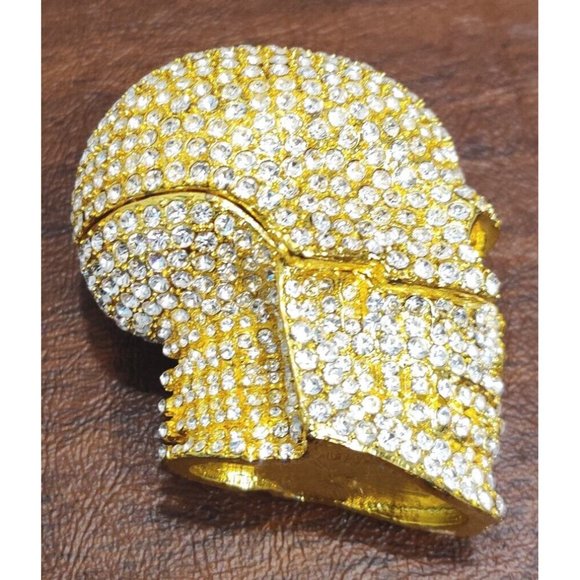 Golden Skull Trinket Jewelry Box with Stunning Rhinestone? Appx 2.75x2x2.5" - Picture 6 of 16